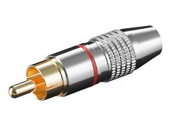 Plug; RCA; WTRCA-R; metal; red stripe; silver; for cable; straight; solder; Goobay; RoHS