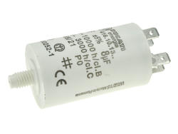 Capacitor; motor; 4.16.10.13.64; 8uF; 425V AC; diam.32x55m; 6,3mm connectors; screw with a nut; Ducati; RoHS