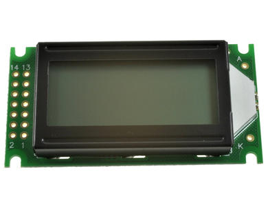 Wyświetlacz; LCD; alfanumeryczny; CBC08002E02-FHW-R; 8x2; Kolor tła: biały; podświetlenie LED; 38mm; 16mm; AV-Display; RoHS
