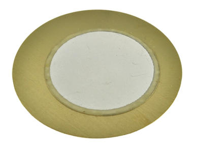 Piezoelectric buzzer; FT-35T-3.4; dia. 35mm; 3,3kHz; surface mounted (SMD); diaphragm; brass; extern driven; 0,5mm; 26nF