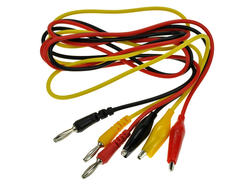 Test leads; TLM3-3szt; crocodile clip / banana plug; 4mm; 0,9m; ABS; 0,28mm2; black, red and yellow; 2A; 30V