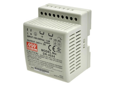 Power Supply; DIN Rail; DR-45-24; 24V DC; 2A; 48W; LED indicator; Mean Well