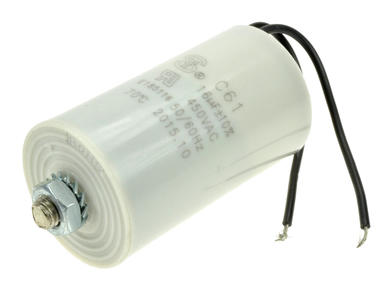 Capacitor; motor; 16uF; 450V AC; 16/450; fi 40x71mm; with cable; screw with a nut; S-cap; RoHS