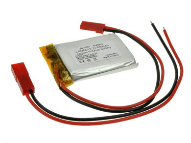 Rechargeable battery; Li-Po; 603040; 3,7V; 650mAh; 6x30x40mm; PCM protection; connector + socket 2,54*2pins; AKYGA; RoHS