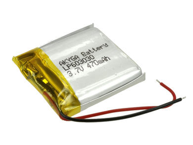 Rechargeable battery; Li-Po; 603030; 3,7V; 470mAh; 6x30x30mm; PCM protection; with cable; AKYGA