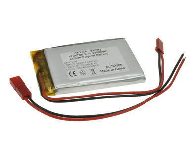 Rechargeable battery; Li-Po; 704765; 3,7V; 2600mAh; 7x47x65mm; PCM protection; connector + socket 2,54*2pins; AKYGA; RoHS