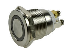 Przełącznik; przyciskowy; GQ19PF-10E/R/24V/S; OFF-(ON); 1 tor; podświetlenie LED 24V; czerwony; ring; monostabilny; na panel; 2A; 36V DC; 19mm; IP65; Onpow; RoHS
