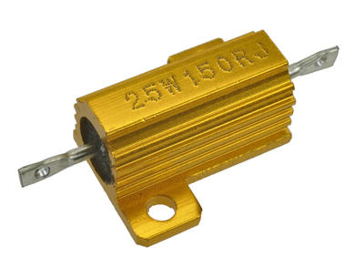 Resistor; wire-wound with heatsink; R25W5%150R; solder; screw; 25W; 150ohm; 5%; Aluminium; axial; 28x27x14mm; WAR25; RoHS