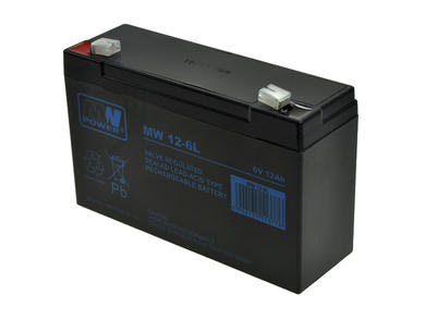 Rechargeable battery; lead-acid; maintenance-free; MW 12-6 L; 6V; 12Ah; 151x50x94(100)mm; connector 6,3 mm; MW POWER; 1,95kg; 6÷9 years