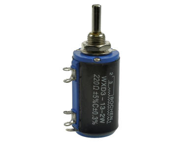 Potentiometer; shaft; multi turns; WXD3-13-220; 220ohm; linear; 2%; 2W; axis diam.6,00mm; 33mm; metal; smooth; 10; wire-wound; solder