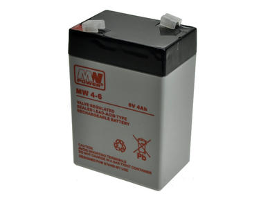Akumulator; kwasowy bezobsługowy AGM; MW 4-6; 6V; 4Ah; konektor 4,8 mm; MW POWER; 0,7kg; 6÷9 lat