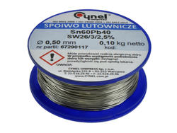 Soldering wire; 0,5mm; reel 0,1kg; LC60/0,50/0,10; lead; Sn60Pb40; Cynel; wire; SW26/3/2.5%; solder tin