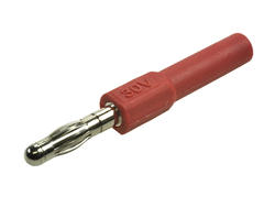 Connecting plug; Amass; 26.455.1; (M/F) banana plug 4mm / banana socket 2mm; red; 51,5mm; 10A; 60V; nickel plated brass; PA; RoHS; 6.207