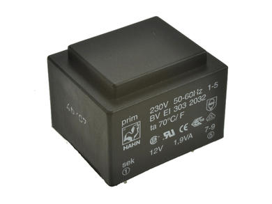 Transformator; do druku; BV EI 303 2032; 1,9VA; 230V; 12V; 0,158A; przewlekany; HAHN