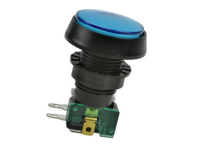 Przełącznik; przyciskowy; 910-2-10-1C2 BLUE 24V LED; ON-(ON); niebieski; podświetlenie LED 24V; niebieski; konektory 4,8x0,8mm; 2 pozycje; 10A; 250V AC; 25mm; 56mm; Highly