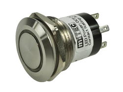 Przełącznik; przyciskowy; tact switch; MSW-2541/G; ON-(ON); 2 tory; podświetlenie LED 9-30V; zielony; ring; monostabilny; na panel; 1A; 250V AC; 2A; 24V DC; 25mm; IP66; Mitec; RoHS