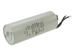 Kondensator; silnikowy (rozruchowy); I150V580K-G1; MKSP; 8uF; 450V AC; fi 30x78mm; z przewodami; Miflex; RoHS