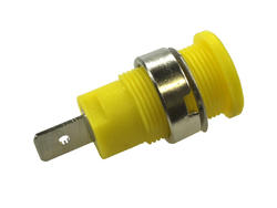 Gniazdo bananowe; 4mm; 24.302.3; żółty; bezpieczny; konektor 6,3mm; 32mm; 32A; 1000V; mosiądz niklowany; PA; Amass; RoHS; 2.203