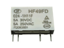 Relay; electromagnetic miniature; HF49FD-024-1H11F   (JZC49F); 24V; DC; SPST NO; 5A; 250V AC; 5A; 30V DC; PCB trough hole; Hongfa; RoHS