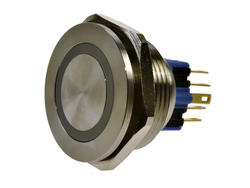 Przełącznik; przyciskowy; GQ30PF-11E/R/24V/S; ON-(OFF)+OFF-(ON); 2 tory; podświetlenie LED 24V; czerwony; ring; monostabilny; na panel; 5A; 250V AC; 30mm; IP65; Onpow; RoHS