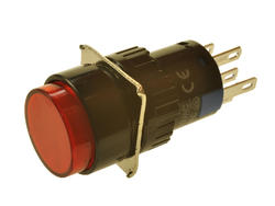 Przełącznik; przyciskowy; LAS1-AY-11/R/6V; ON-(ON); czerwony; podświetlenie LED 6V; czerwony; do lutowania; 2 pozycje; 5A; 250V AC; 16mm; 30mm; Onpow