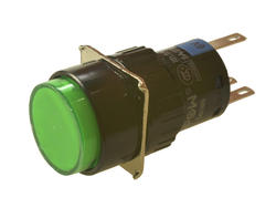 Przełącznik; przyciskowy; LAS1-AY-11/G/6V; ON-(ON); zielony; podświetlenie LED 6V; zielony; do lutowania; 2 pozycje; 5A; 250V AC; 16mm; 30mm; Onpow