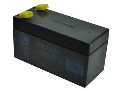 Rechargeable battery; lead-acid; maintenance-free; MW 1,3-12; 12V; 1,3Ah; 98x45x50(56)mm; connector 4,8 mm; MW POWER; 0,6kg; 6÷9 years