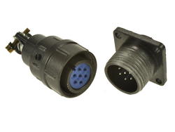 Connector; C06/7p; 7 ways; solder; 0,5mm2; 8mm; cable socket & panel mounted plug; 16mm; grey; blue; 5A; Connfly; RoHS