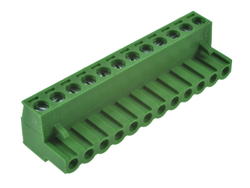 Terminal block; AKZ950/12-5; 12 ways; R=5,08mm; 17,3mm; 15A; 300V; for cable; angled 90°; square hole; slot screw; screw; vertical; 2,5mm2; green; PTR Messtechnik; RoHS