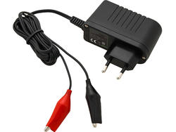 Charger; acid-lead rechargeable batteries; ZSI-12V/3-9Ah; 13,8V DC; 700mA; 5,5W; crocodile clips isolated; 230V AC; black