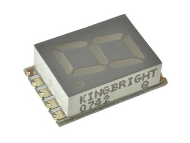 Display; LED; KCSC03-105; single; red; cathode; 7-segment; 7,62mm; 7,3mm; 10mm; Background colour: gray; 14÷27mcd; 630nm; Kingbright; 20mA; 1,95V
