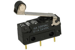 Mikroprzełącznik; SR0-05P; dźwignia z rolką; 25mm; 1NO+1NC wspólny pin; szybkie; przewlekany (THT); 3A; 250V; IP67; Highly; RoHS