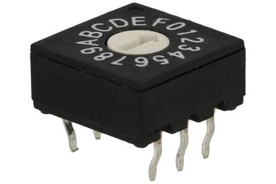 Encoding switch; rotary; HEX/BCD; RS31600; 16 positions; through hole; without knob; 25mA; 24V DC; white; blue; KLS; RoHS