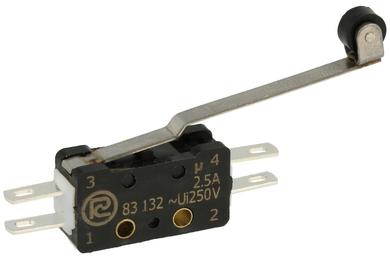 Microswitch; 83-132s-54ER-34,40; lever with roller; 34,4mm; 1NO+1NC; snap action; conectors 2,8mm; 2,5A; 250V; IP40; Promet; RoHS