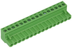 Terminal block; 2ESDV-16P; 16 ways; R=5,08mm; 18mm; 15A; 300V; for cable; angled 90°; square hole; slot screw; screw; vertical; 0,2÷2,5mm2; green; Dinkle; RoHS