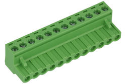 Terminal block; 2ESDV-12P; 12 ways; R=5,08mm; 18mm; 15A; 300V; for cable; angled 90°; square hole; slot screw; screw; vertical; 0,2÷2,5mm2; green; Dinkle; RoHS