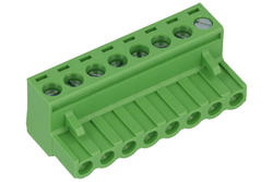 Terminal block; 2ESDV-08P; 8 ways; R=5,08mm; 18mm; 15A; 300V; for cable; angled 90°; square hole; slot screw; screw; vertical; 0,2÷2,5mm2; green; Dinkle; RoHS