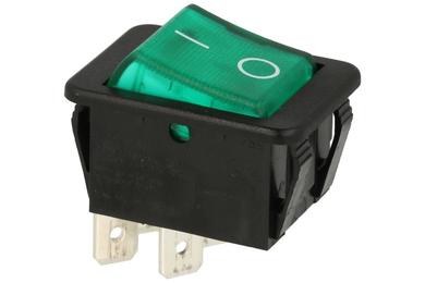 Przełącznik; klawiszowy (kołyskowy); C1353ABBG3; ON-OFF; 2 tory; zielony; podświetlenie neonówka 250V; zielony; bistabilny; konektory 6,3x0,8mm; 22x30mm; 2 pozycje; 16A; 250V AC; Bulgin