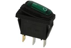 Switch; rocker; A-604/G; ON-OFF; 1 way; green; LED 12-24V backlight; green; bistable; 6,3x0,8mm connectors; 10x27mm; 2 positions; 15A; 250V AC