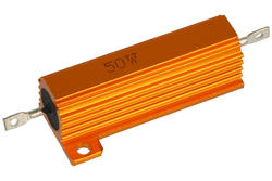 Resistor; wire-wound with heatsink; R50W5%2k2; solder; screw with a nut; 50W; 2,2kohm; 5%; Aluminium; axial; 50x29,2x16mm