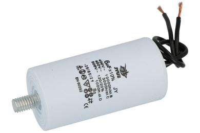 Capacitor; motor; 6uF; 450V AC; diam.35c60mm; with cables; screw without nut; JYC; RoHS