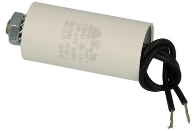 Capacitor; motor; 2uF; 450V AC; CBB60(C61)2uF/450VAC Pbf; fi 26x55mm; with cable; screw with a nut; S-cap; RoHS
