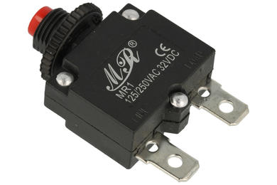 Over current breaker; bimetallic; MR1-4; 4A; 250V AC; 1 way; panel mounted; 6,3mm connectors