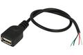 Socket; USB A; A-G-USB A; USB 2.0; black; with 0,25m cable; straight; solder