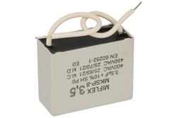 Kondensator; polipropylenowy; silnikowy (rozruchowy); I250V535K-C; MKSP; 3,5uF; 400V; 17,9x33x41,4mm; z przewodami; Miflex; RoHS
