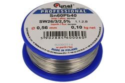 Soldering wire; 0,56mm; reel 0,1kg; LC60/0,56/0,10; lead; Sn60Pb40; Cynel; wire; SW26/3/2.5%; solder tin