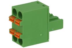 Terminal block; 2ESDB-02P; 2 ways; R=5,08mm; 18mm; 12A; 300V; for cable; angled 90°; square hole; spring; 0,2÷2,5mm2; green; Dinkle; RoHS