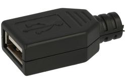 Socket; USB A; A-G-USB A; USB 2.0; black; for cable; straight; solder