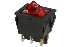 Switch; rocker; IRS2101-1C3r; ON-OFF; 2 ways; red; neon bulb 250V backlight; red; bistable; 6,3x0,8mm connectors; 22x30mm; 2 positions; 15A; 250V AC