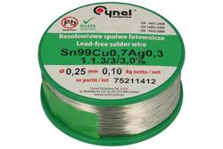 Soldering wire; 0,25mm; reel 0,1kg; SAC0307/0,25/0,1; lead-free; Sn99Cu0,7Ag0,3; Cynel; wire; 1.1.3/3/3.0%; solder tin